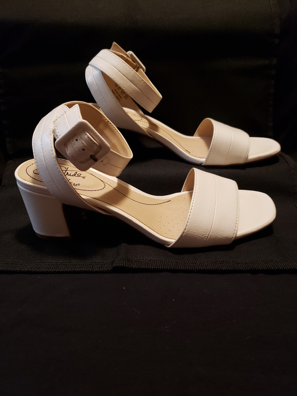 Life Stride White Ankle-Strap Block Heel Sandals